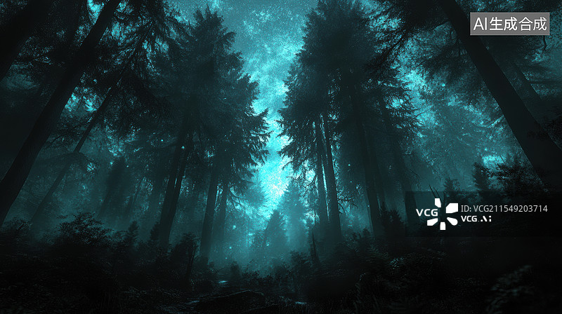 【AI数字艺术】幽暗森林的奇幻之夜图片素材