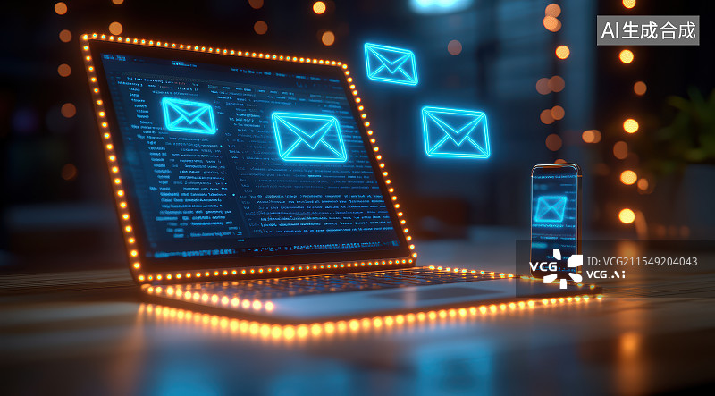 【AI数字艺术】笔记本电脑电子邮件办公图片素材