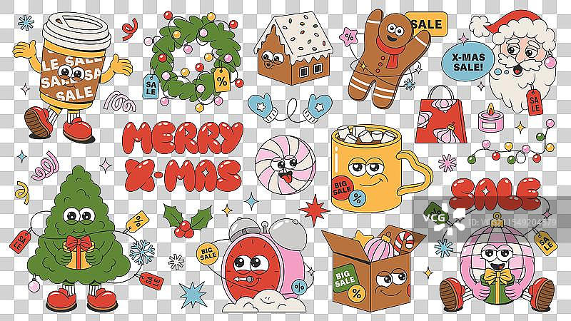 复古圣诞促销系列：圣诞树与圣诞老人图片素材