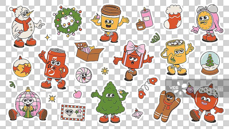 圣诞快乐和新年快乐贴纸包图片素材