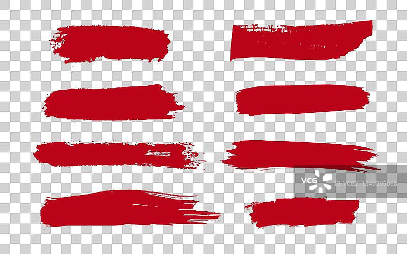 红色刷 strokes 组，粗糙的油漆，磨损效果图片素材