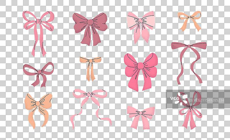 手中平放的各种丝带蝴蝶结合集图片素材