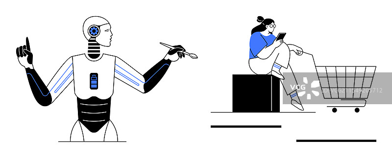 人类与机器人在购物中的互动图片素材