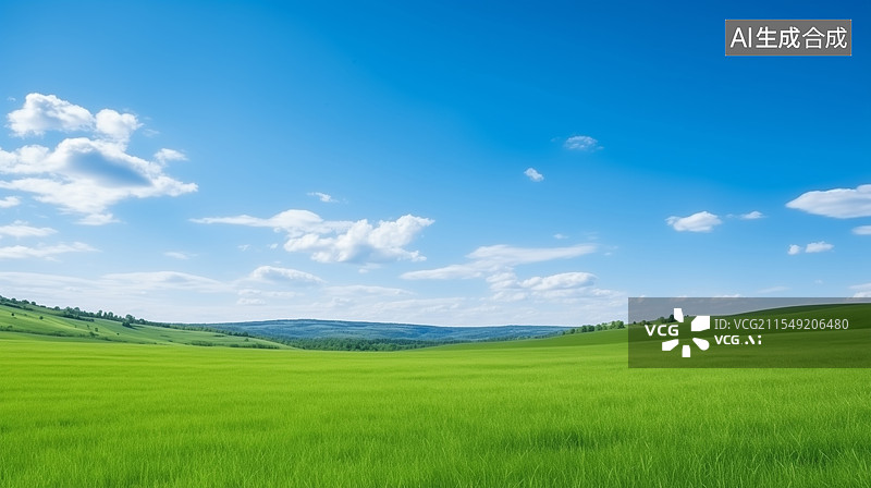【AI数字艺术】绿色草地与蓝天白云图片素材