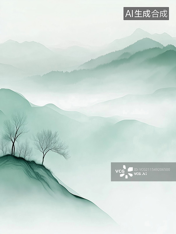 【AI数字艺术】水墨山河的诗意画卷图片素材