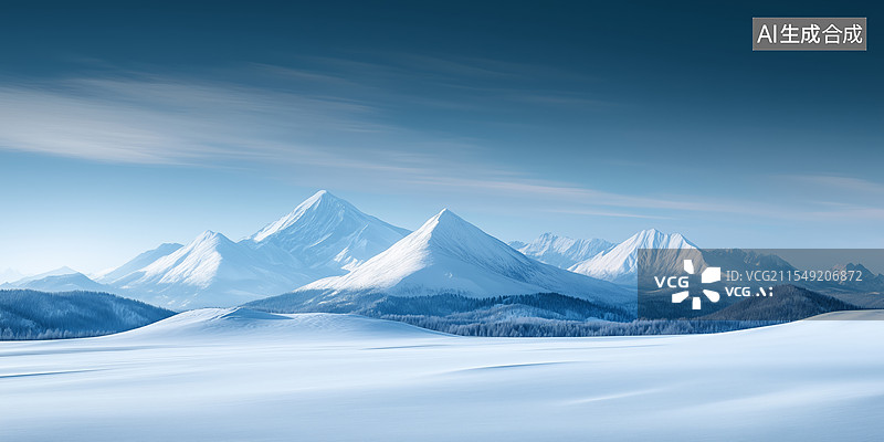 【AI数字艺术】冰雪覆盖的宁静山脉图片素材