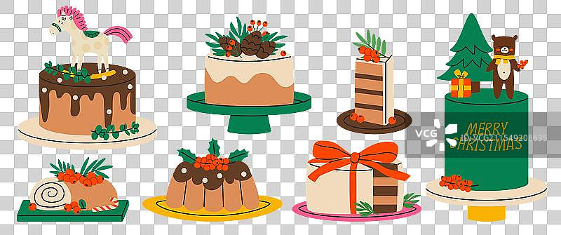 五彩缤纷的圣诞蛋糕套装图片素材