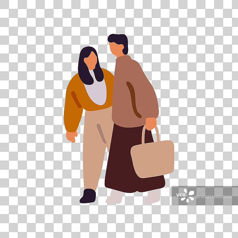 女人手提包与女儿交谈图片素材