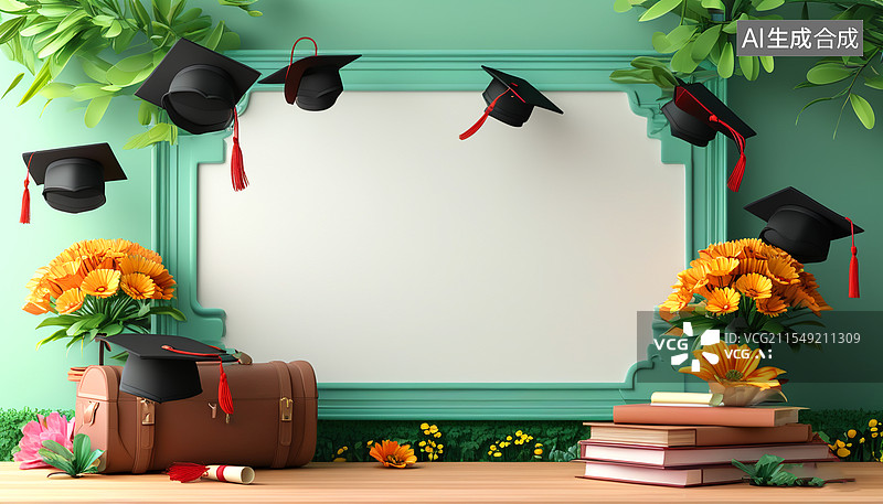 【AI数字艺术】毕业季长方形黑板留白边框背景图片素材