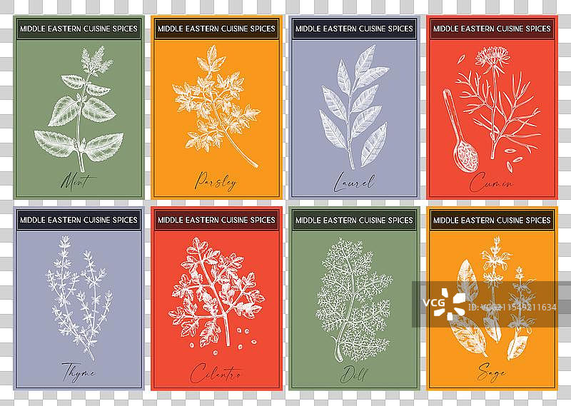 中东香料标签套装：罗勒和薄荷图片素材