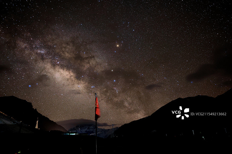 珠穆朗玛峰大本营的星空银河图片素材