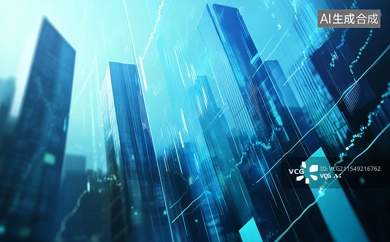 【AI数字艺术】蓝色发光数字城市模型图片素材