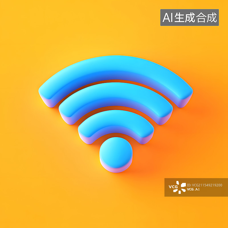 【AI数字艺术】蓝色无线信号图标的3D渲染插图图片素材