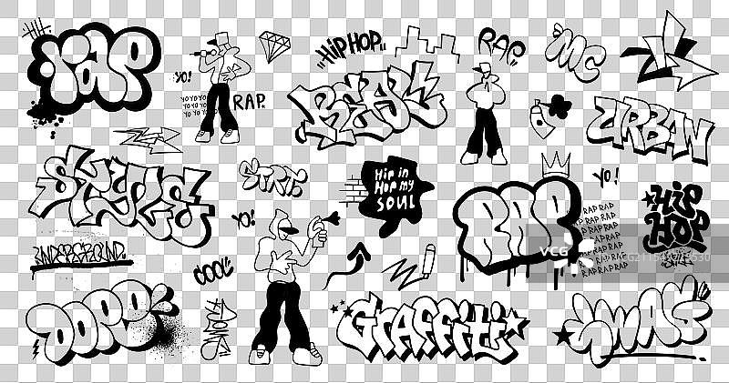 涂鸦字母标签，嘻哈音乐风格图片素材