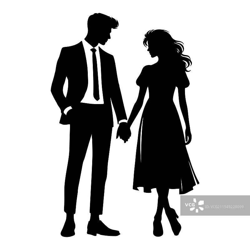 男女情侣手牵手的剪影图片素材