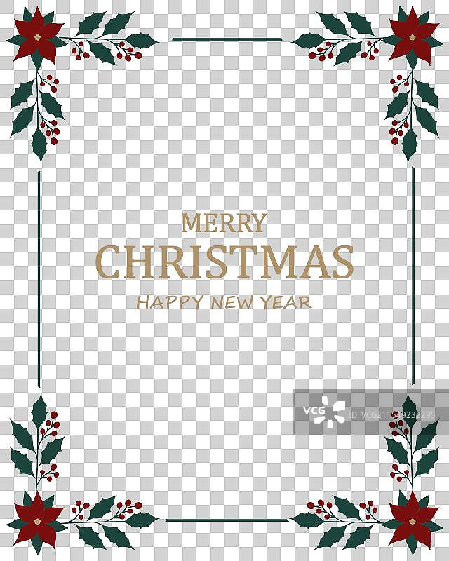 带有花卉边框的圣诞快乐贺卡图片素材