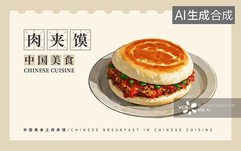【AI数字艺术】肉夹馍插画海报图片素材