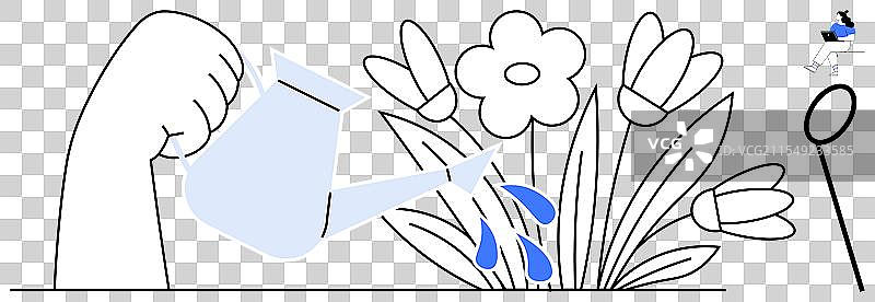 用水壶给花浇水的小人儿图片素材