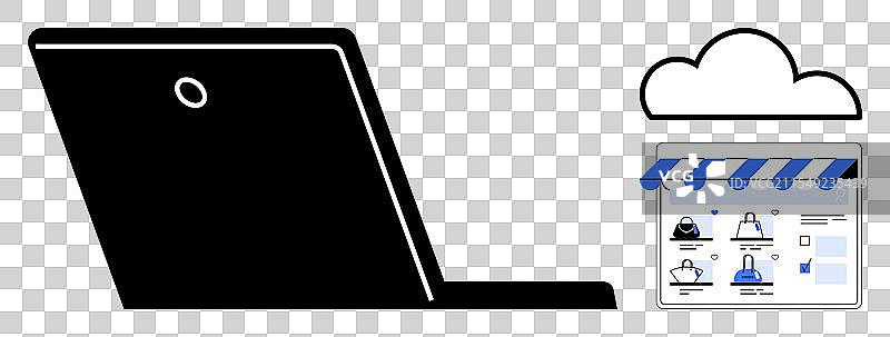 带有电子商务网页和云端的笔记本电脑图片素材