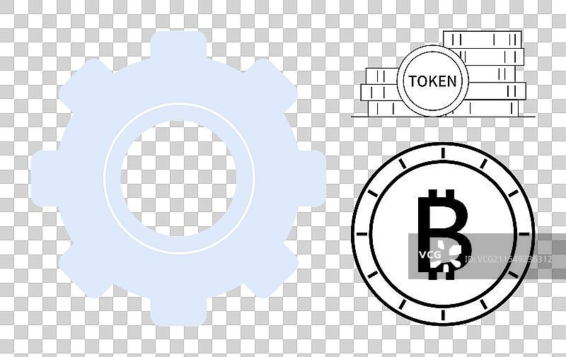 带有比特币符号的数字加密货币代币图片素材