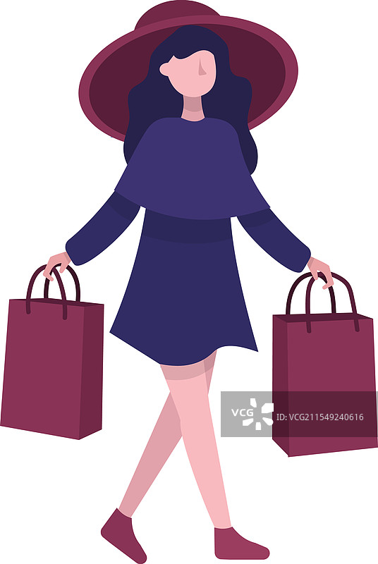 时尚女性购物者与购物袋图标图片素材