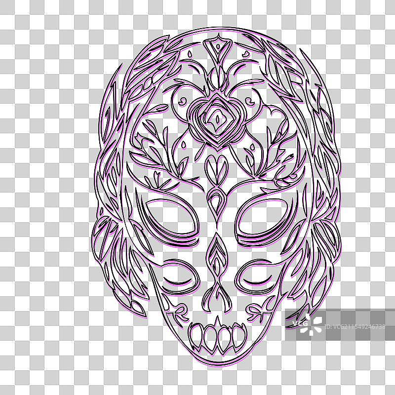 带有花卉图案的糖骷髅面具图片素材