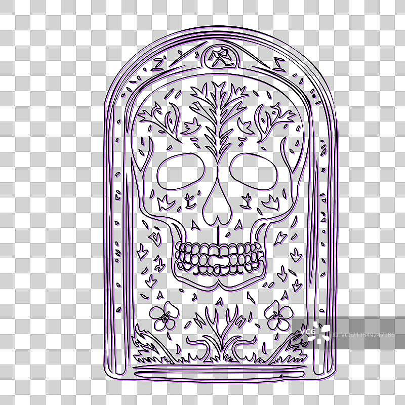 带有花卉细节的糖骷髅在拱形框架内图片素材