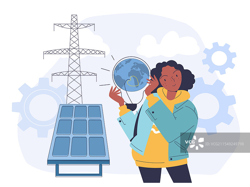 可再生能源概念：女性在风车附近图片素材