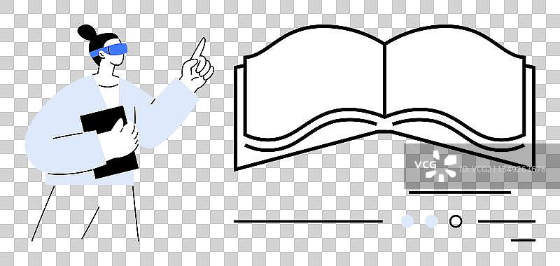 戴着虚拟现实眼镜和翻开的书的人图片素材