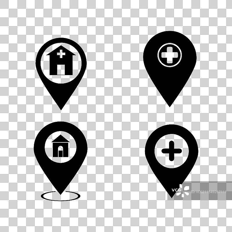 医院指示标志图标与位置标记图片素材