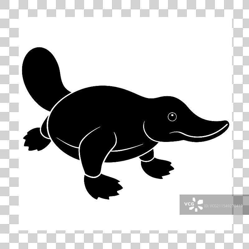 白色背景上的黑色鸭嘴兽剪影图片素材