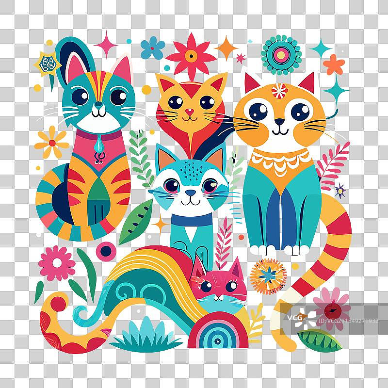 色彩斑斓的小猫艺术图片素材