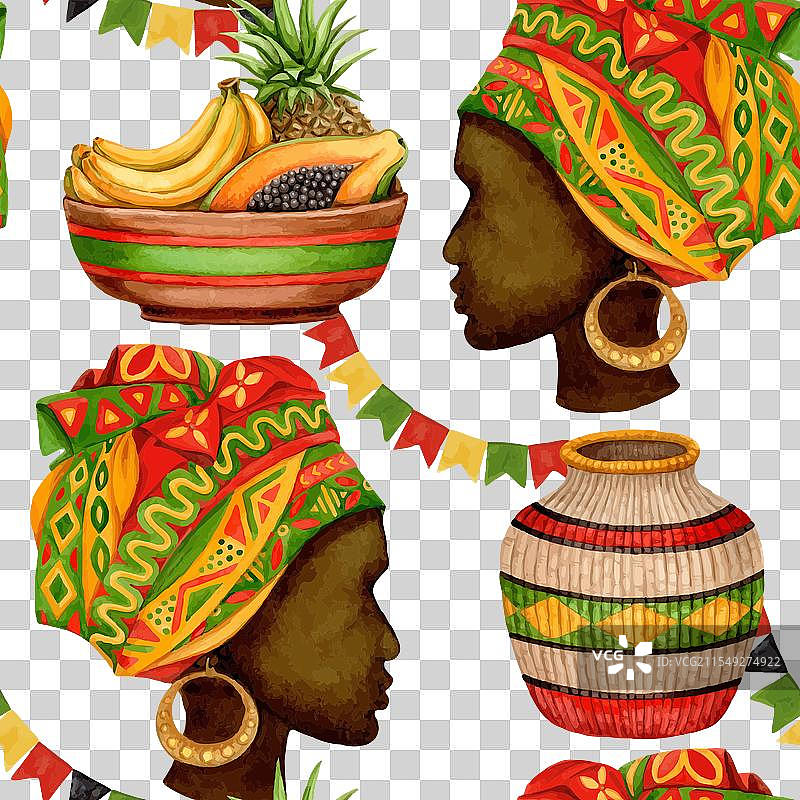 非洲女性的宽扎节无缝图案图片素材