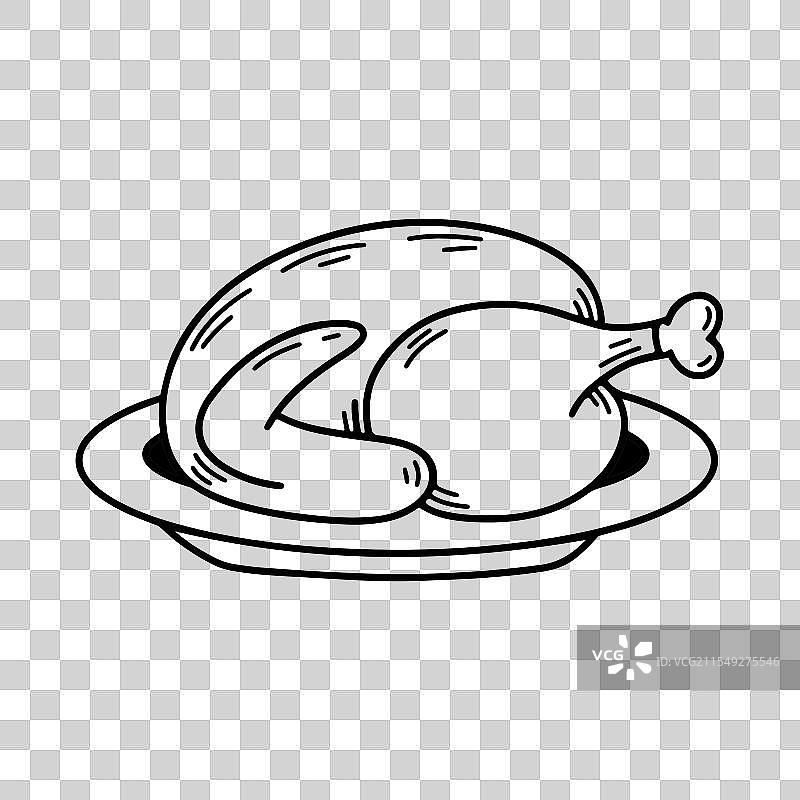 感恩节快乐的烤火鸡轮廓涂鸦图片素材