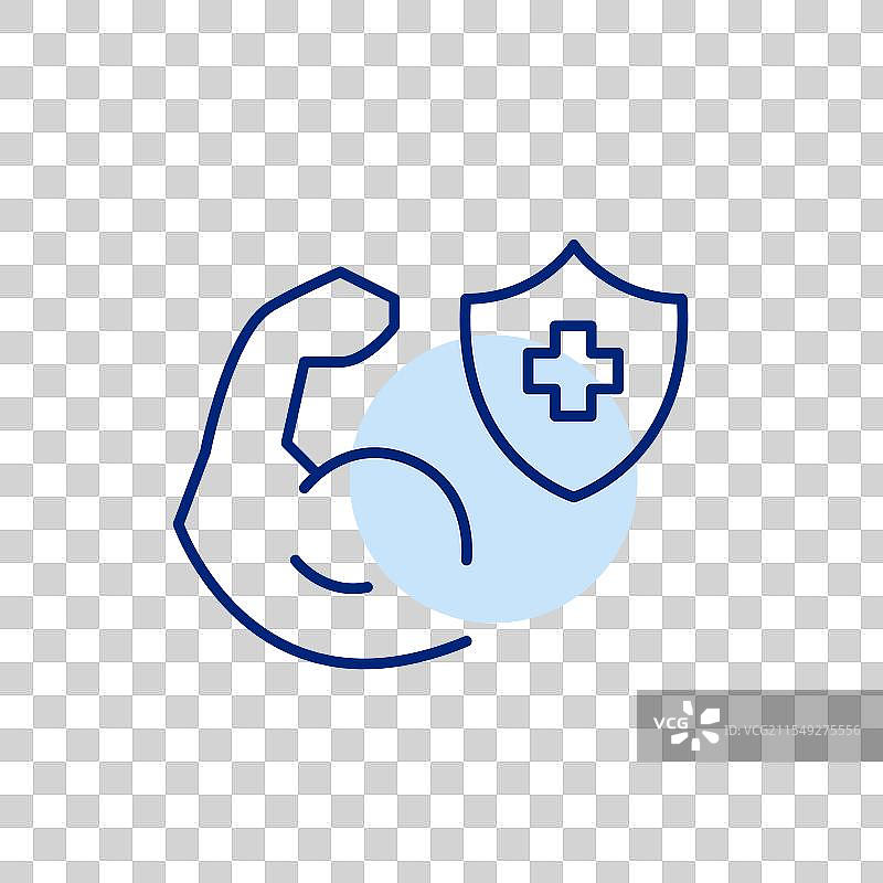 二头肌弯举与带十字的健康保险盾牌图片素材