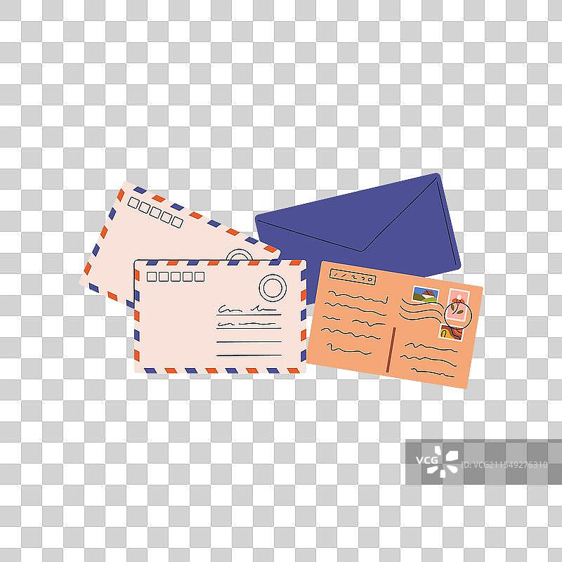 密封的纸信和封闭的信封用于空气运输图片素材