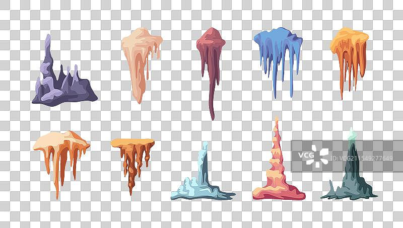 卡通风格的不同颜色的钟乳石和石笋图片素材