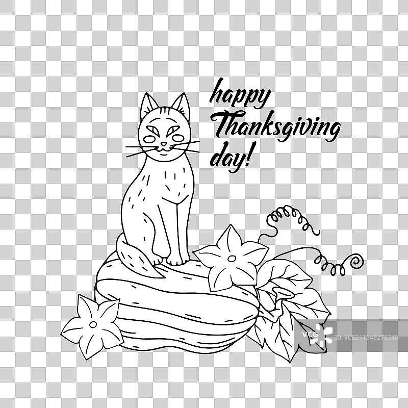 感恩节贺卡，上面有可爱的猫咪和图片素材