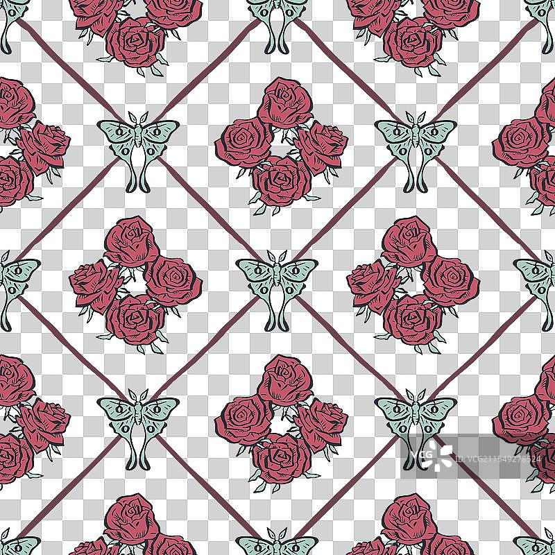 手绘红玫瑰花的无缝图案图片素材