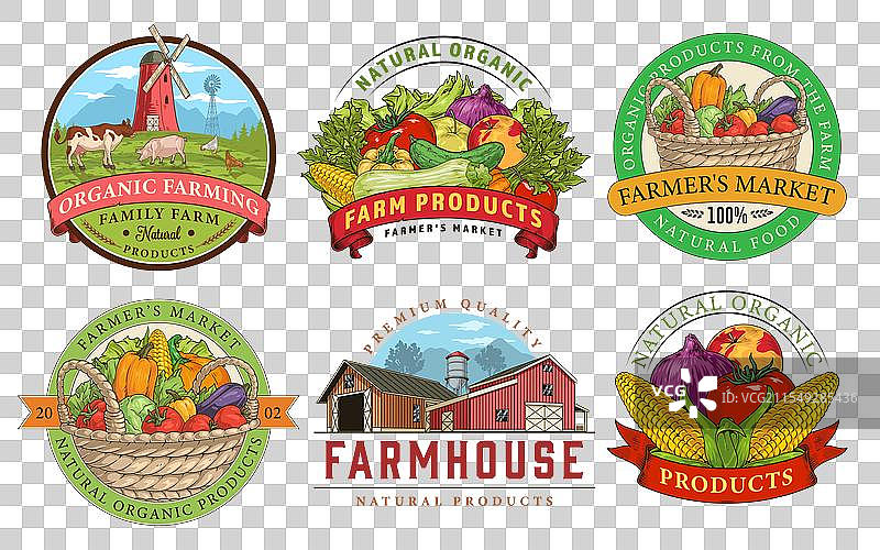 当地市场的多彩农产品标签图片素材