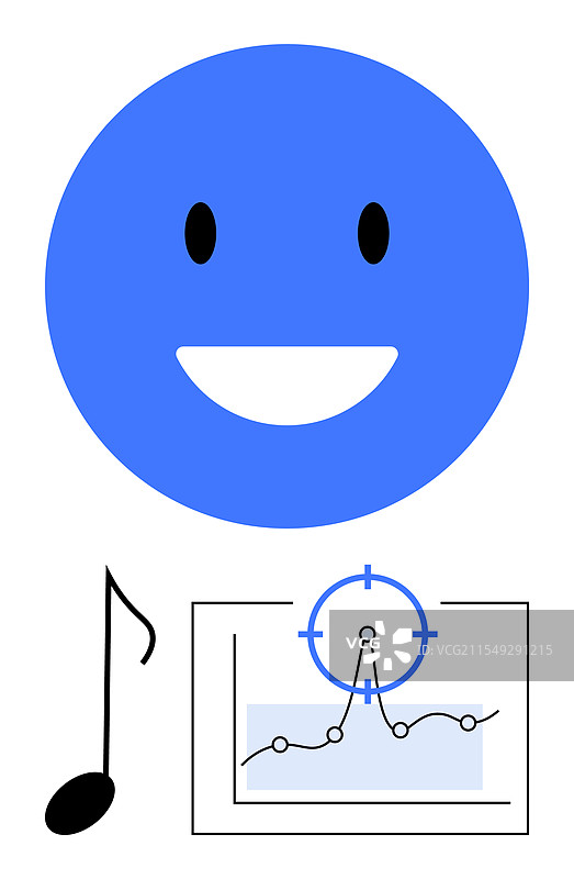 带音乐符号和数据图表的微笑面孔图片素材