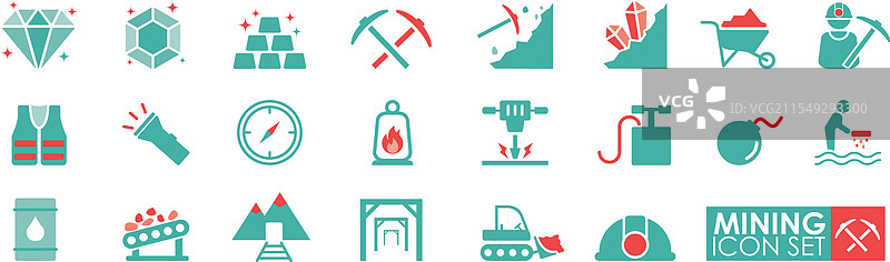 包含实心风格的矿业图标集图片素材