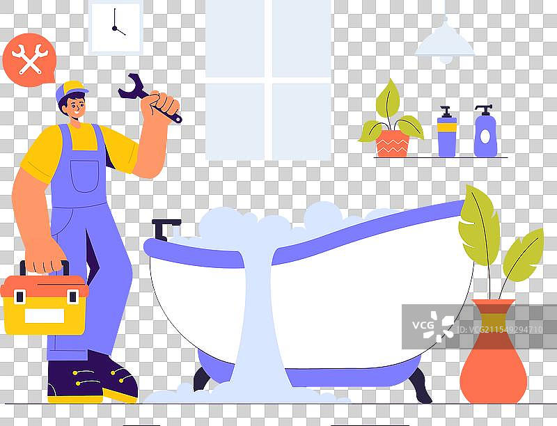 家庭服务团队，包含清洁工和装修工人图片素材