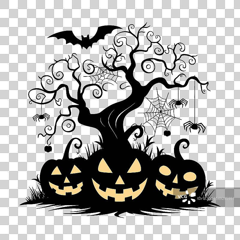 万圣节南瓜与鬼树和蝙蝠图片素材