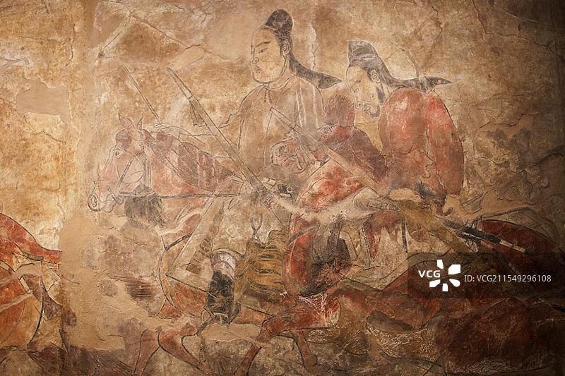 山西博物院北齐娄睿墓鞍马导引图(出行图)彩绘壁画图片素材