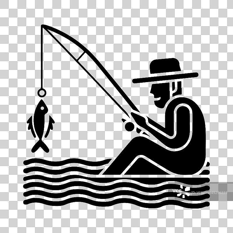 渔夫剪影与鱼和钓竿图片素材