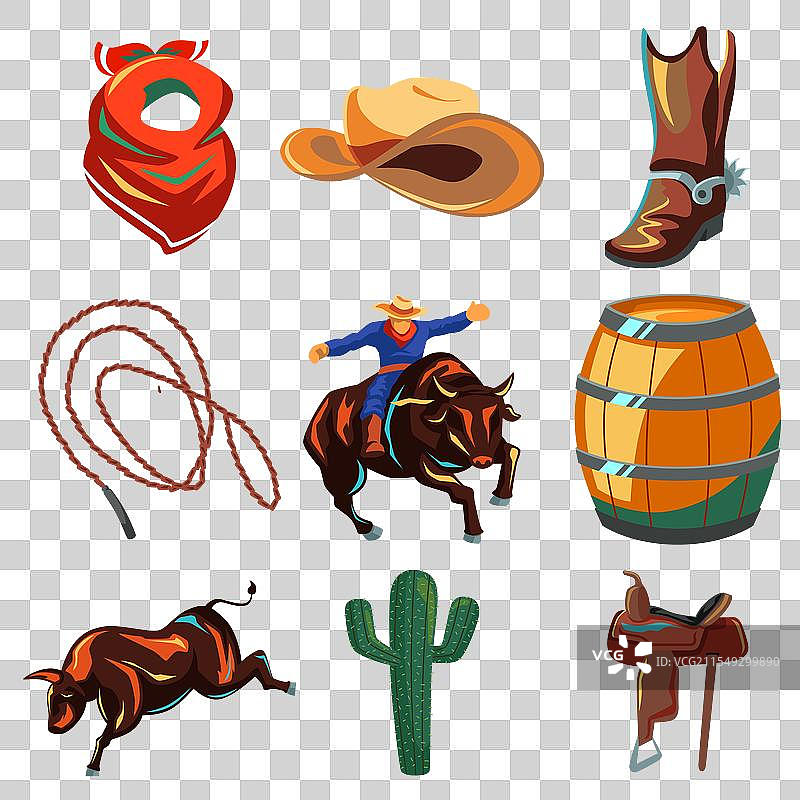 骑牛牛仔图标集图片素材