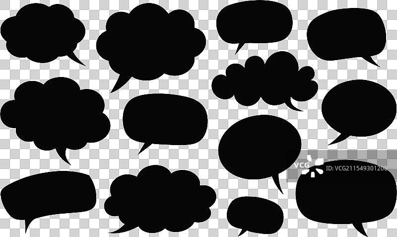 一组排列整齐的黑色对话气泡图片素材