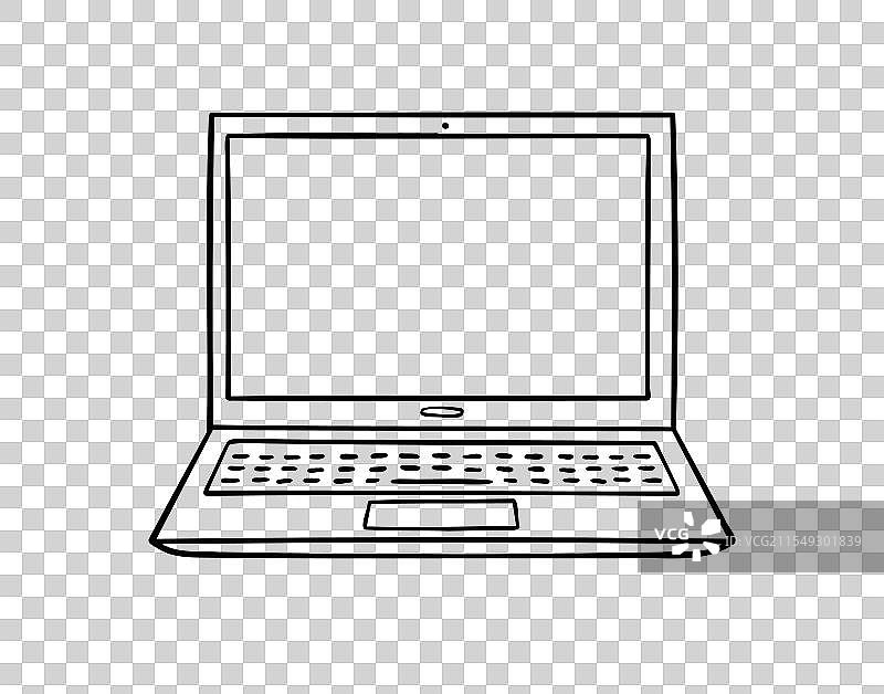 手绘风格的笔记本电脑涂鸦图标，单手绘制图片素材