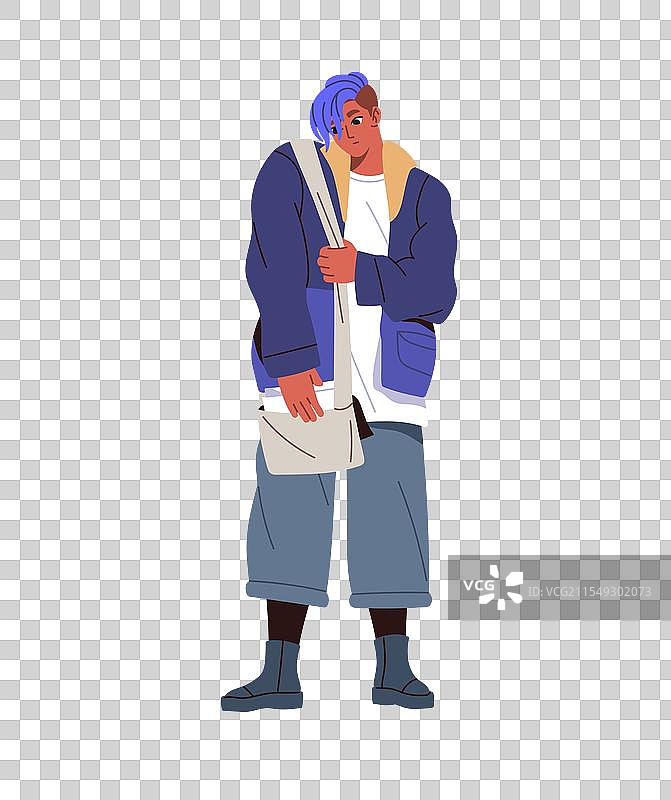 困惑的青少年嬉皮士，蓝色头发图片素材